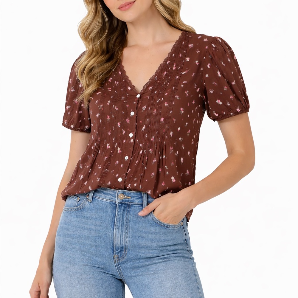 Lucky Brand Chocolate Floral Blouse